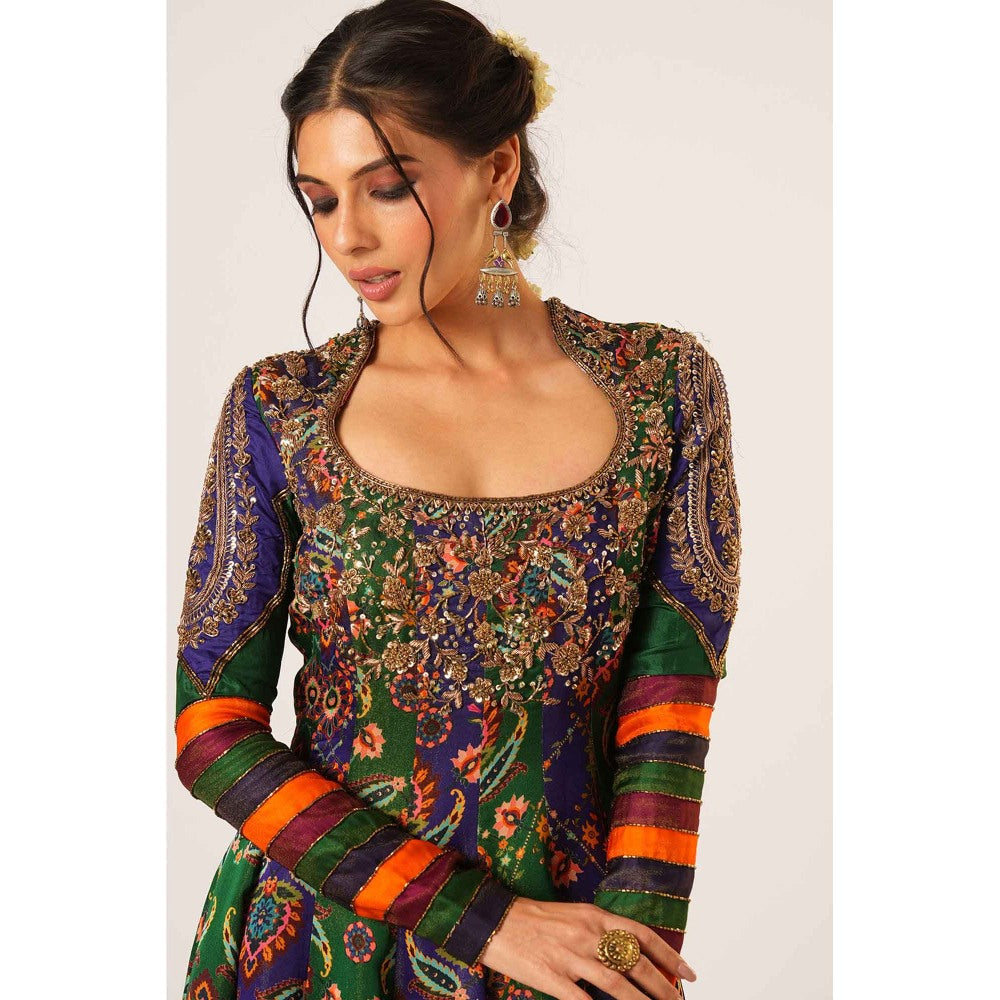 Aayushi Maniar Blue Tara Anarkali with Churidar and Dupatta (Set of 3)