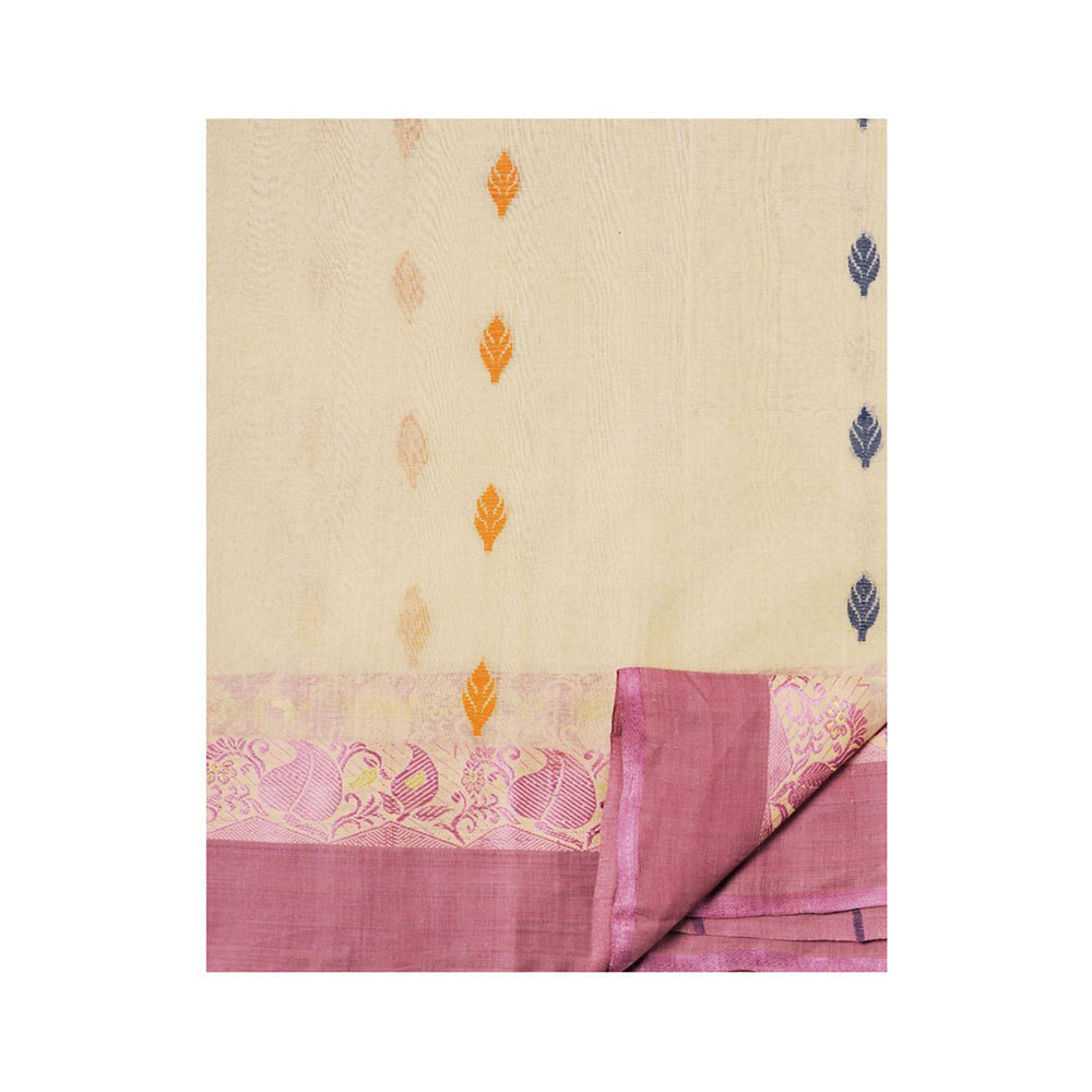 Aditri Beige Handloom Khadi Cotton Saree with Running Blouse