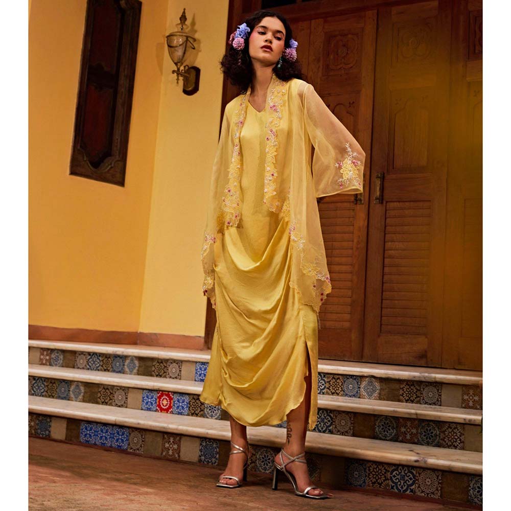 1999AD Light Yellow Sheer Cape With Dress (Set of 2)