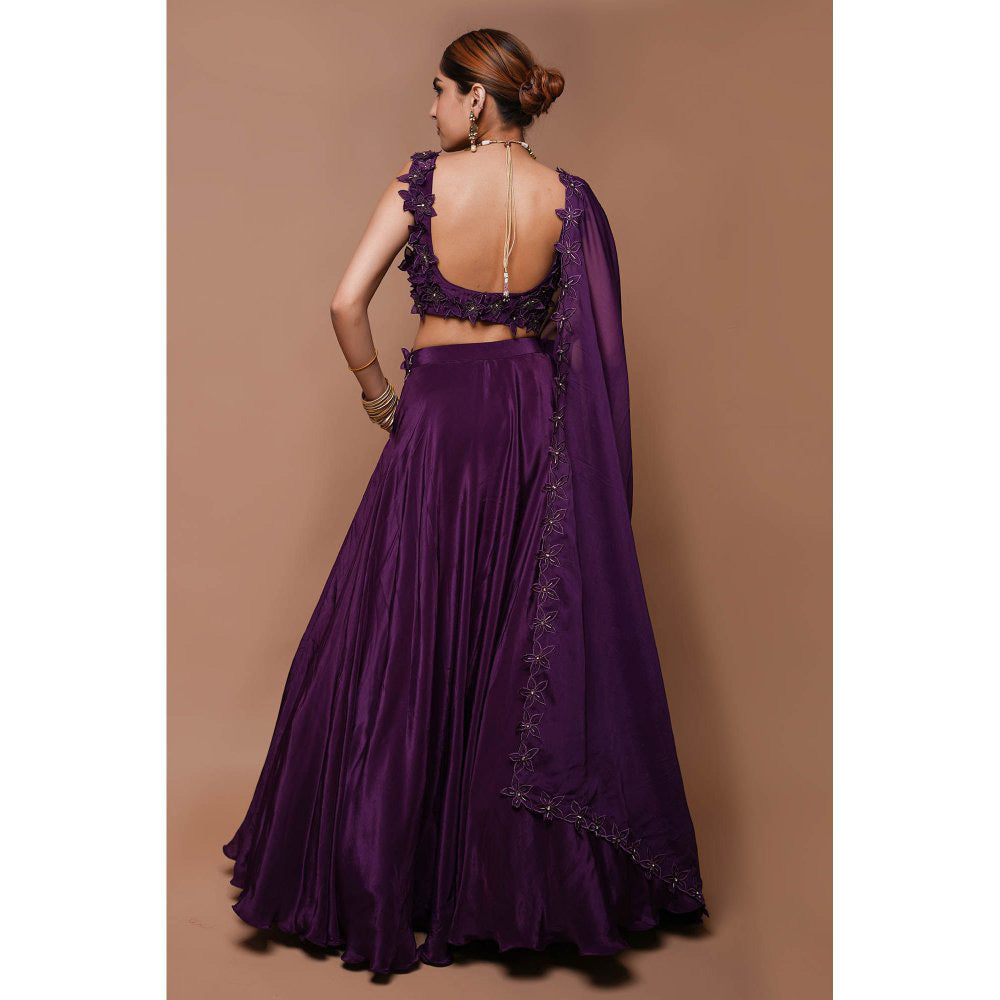 AHI Clothing Purple 3-D Lehenga Blouse with Dupatta (Set of 3)