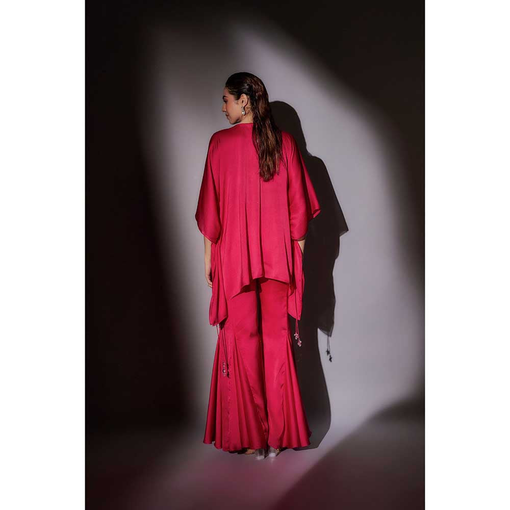Ajiesh Oberoi Pink Flora Short Kaftan with Flared Sharara (Set of 2)
