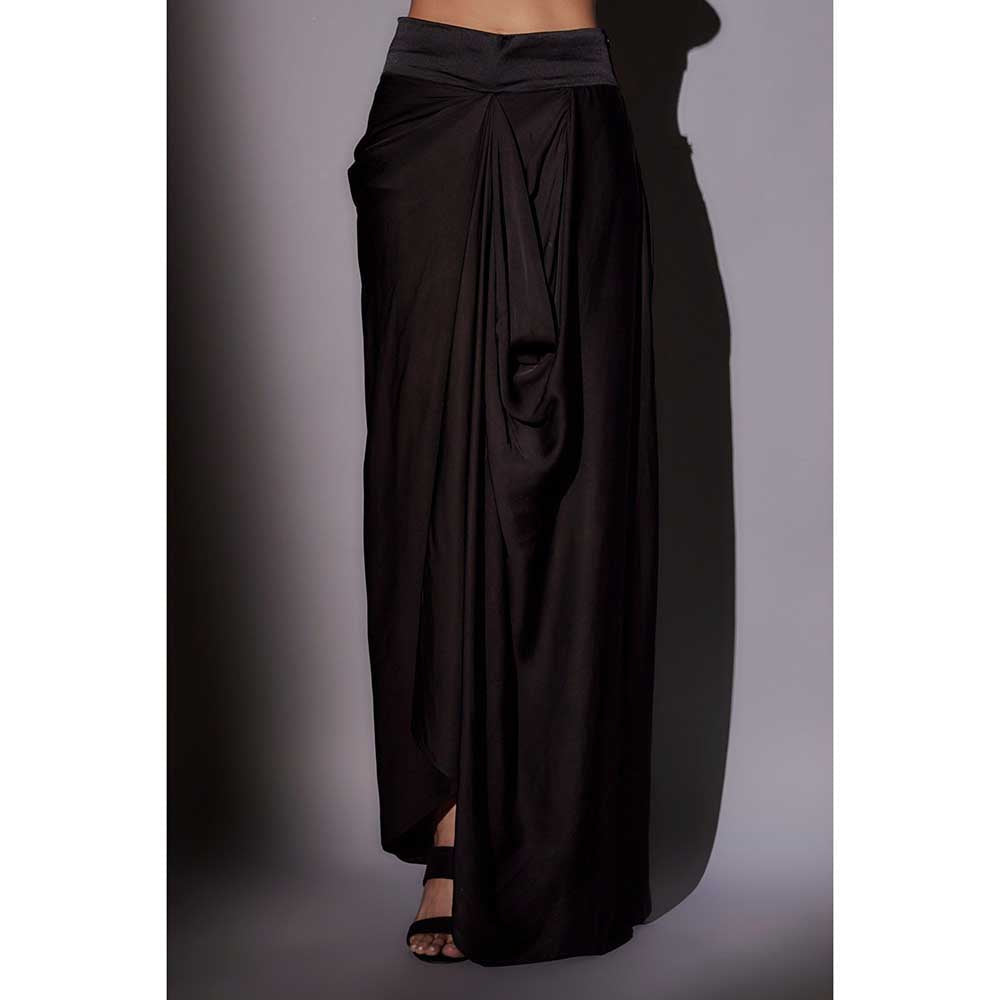 Ajiesh Oberoi Black Heavy Hand Embroidered Top with Cape and Skirt (Set of 3)
