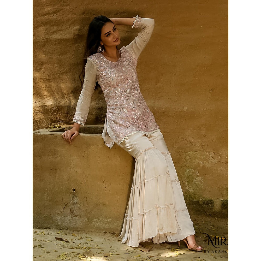 Akanksha Mago Faiza Pink & Off White Kurta Gharara (Set of 3)