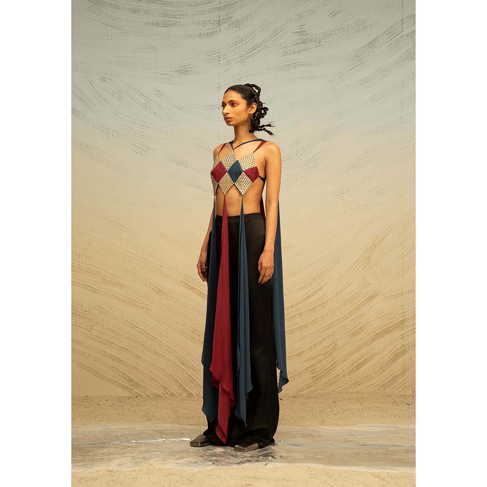 AKHL Multi-Colour Handwoven Structured Crop Top