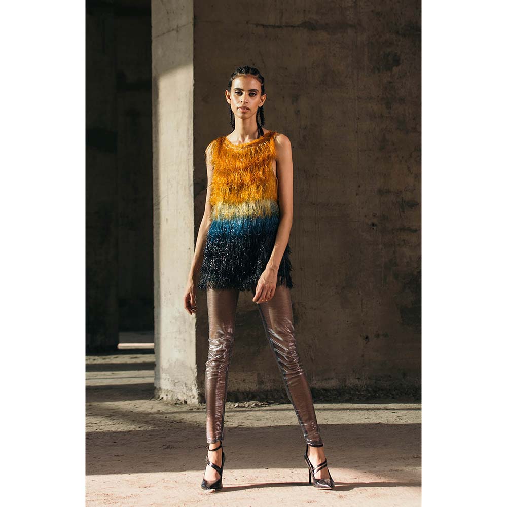 AKHL Multi-Colour Gradient Glass Fringe Top