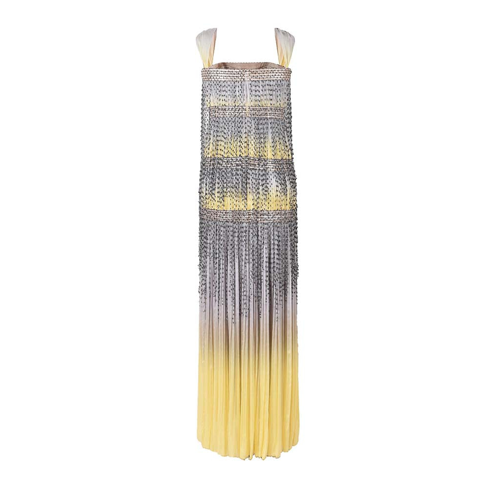 AKHL Yellow Gradient Chiffon Maxi Dress