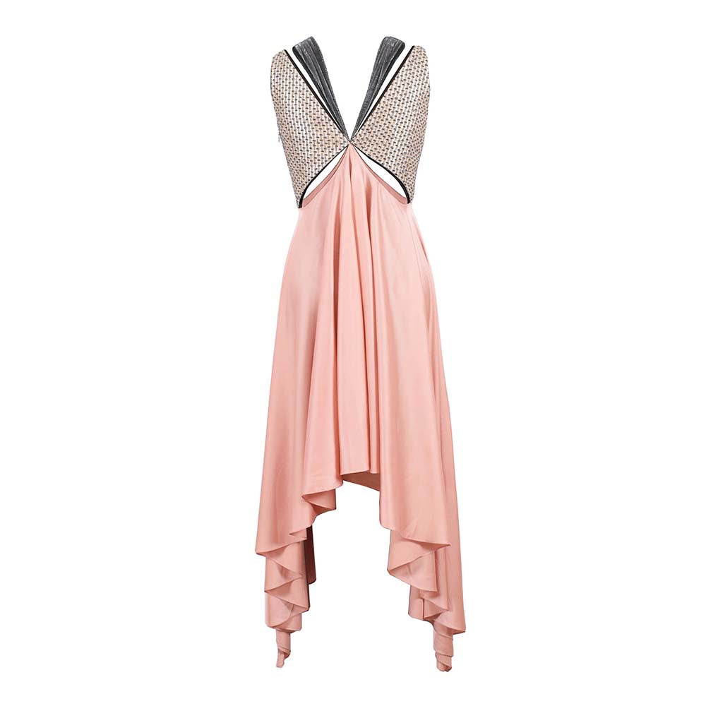 AKHL Pink Satin Angular Fall Dress