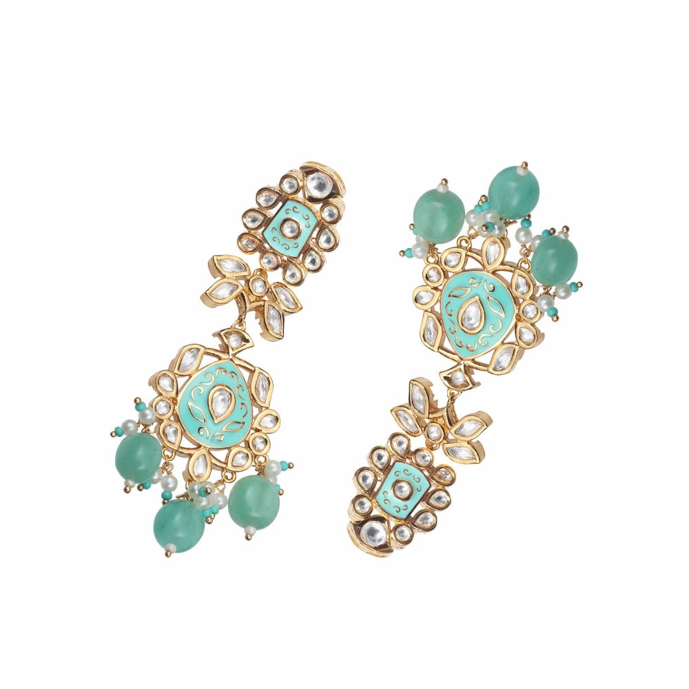 Akulya Jewels Turquoise Minakari Kundan Danglers