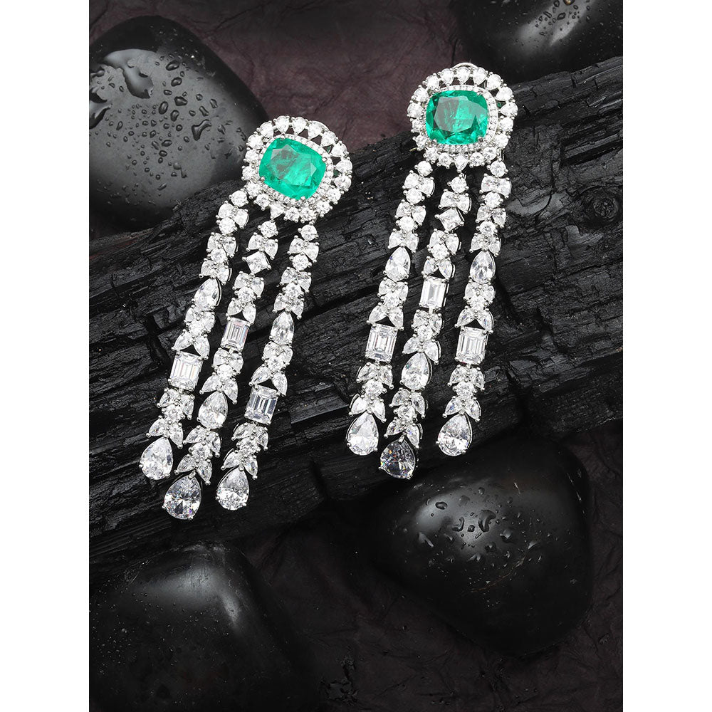 Akulya Jewels Deep Emerald Doublet Danglers with Cubic Zirconia in a Strand Design.