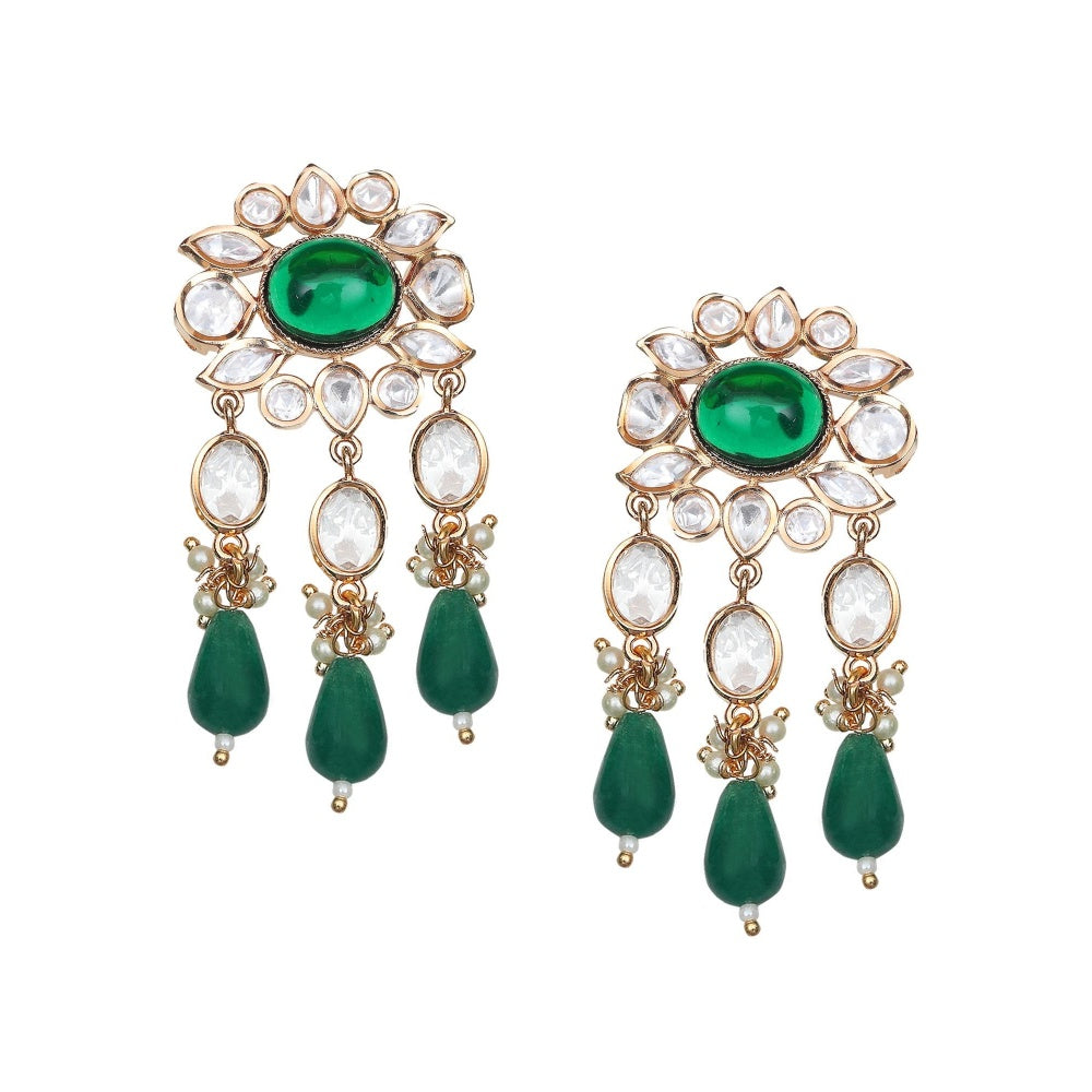 Akulya Jewels Kundan Necklace with Emerald Green Stones (Set of 2)