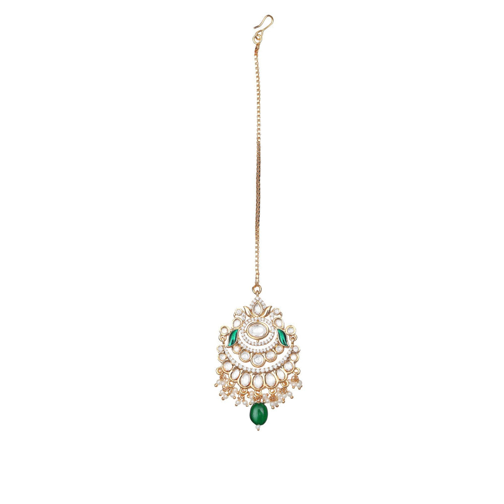 Akulya Jewels Emerald Green Minakari Kundan Choker (Set of 3)