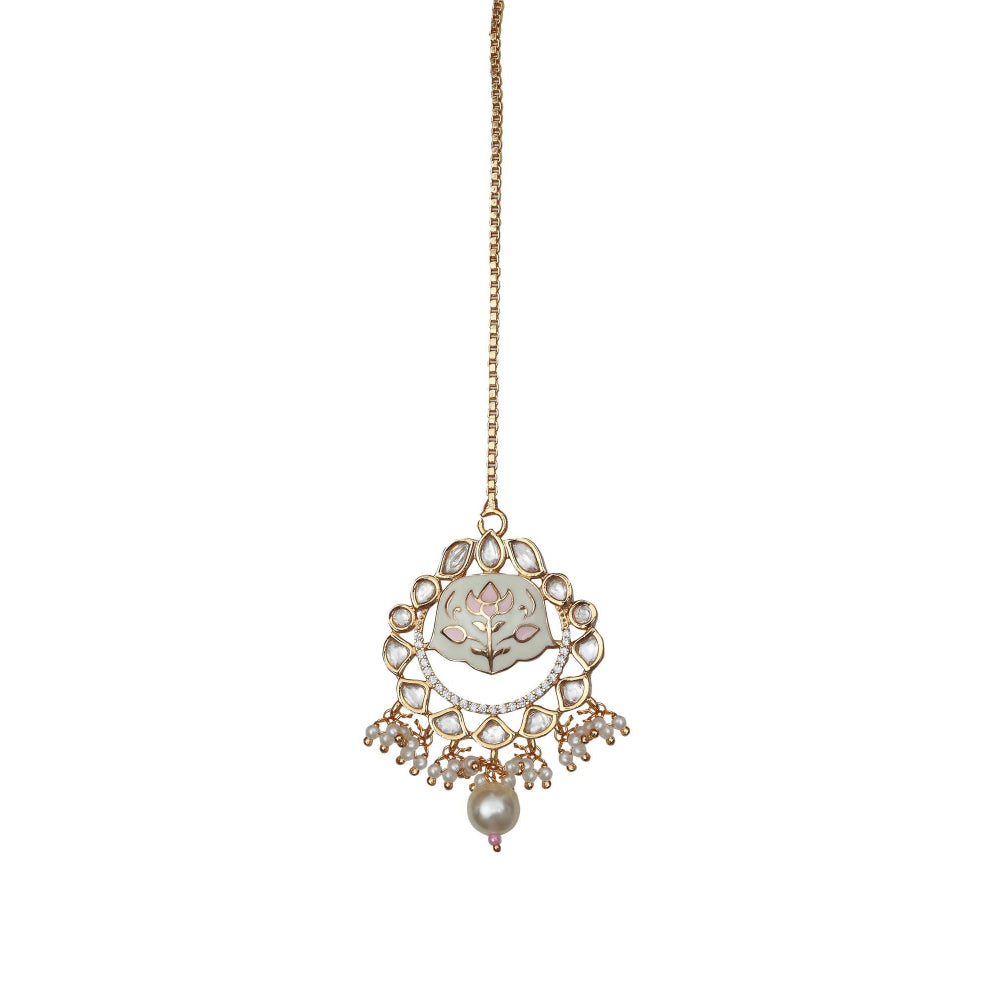 Akulya Jewels White and Pink Minakari Kundan Choker (Set of 3)
