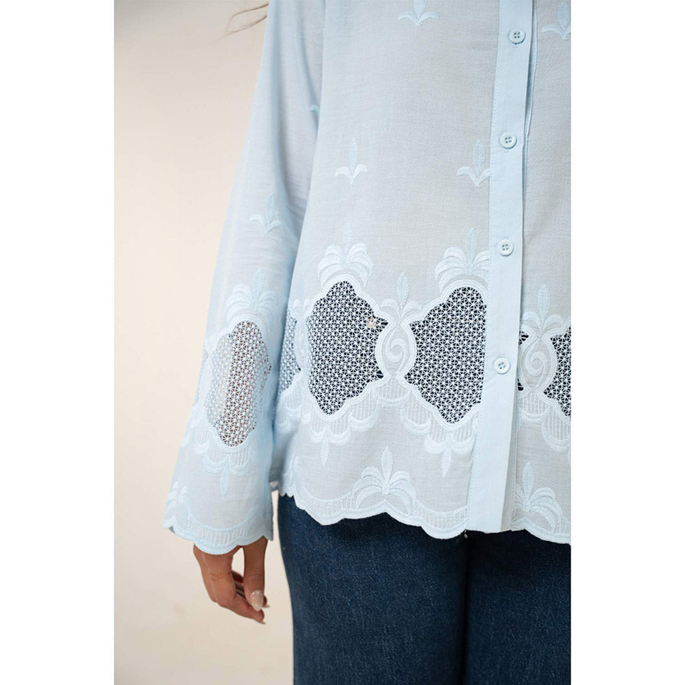 All Eyes On You Aeoy Blue Cotton Lace Shirt