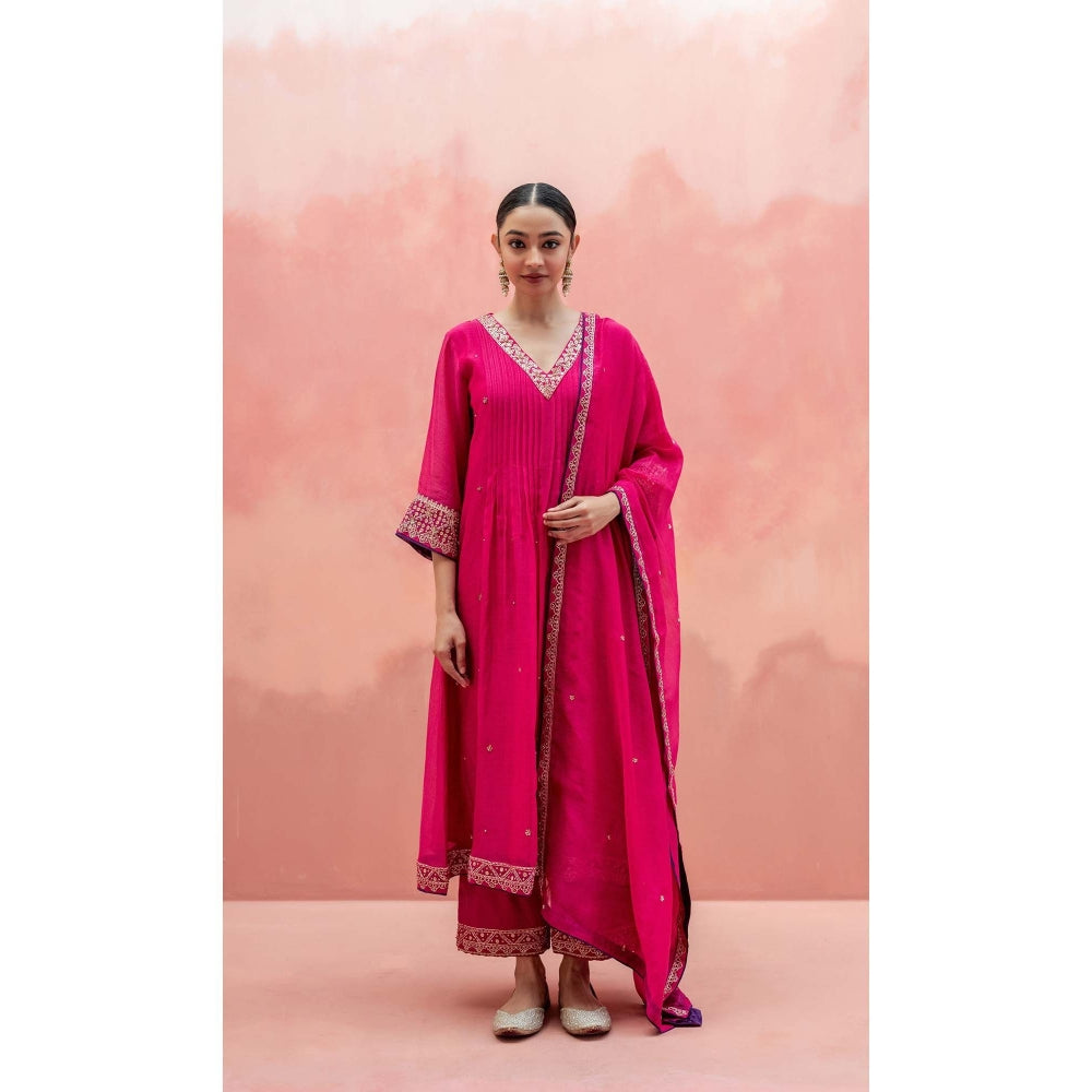 AM by Anita Mittal Pink Sitara A-Line Kurta with Pant and Dupatta