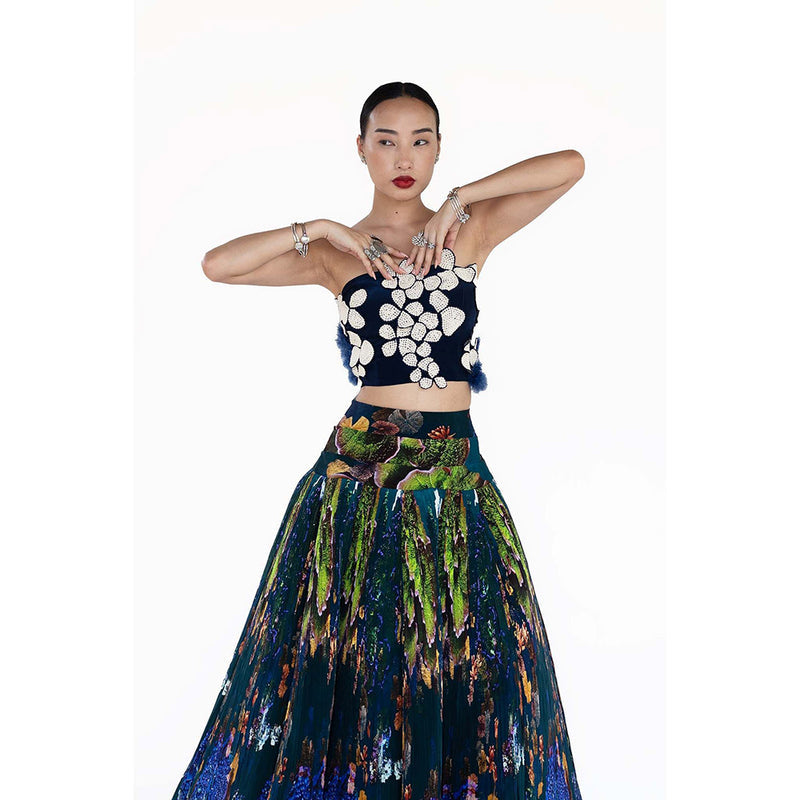 Amka India Blue Dokmai Printed Top and Skirt (Set of 2)