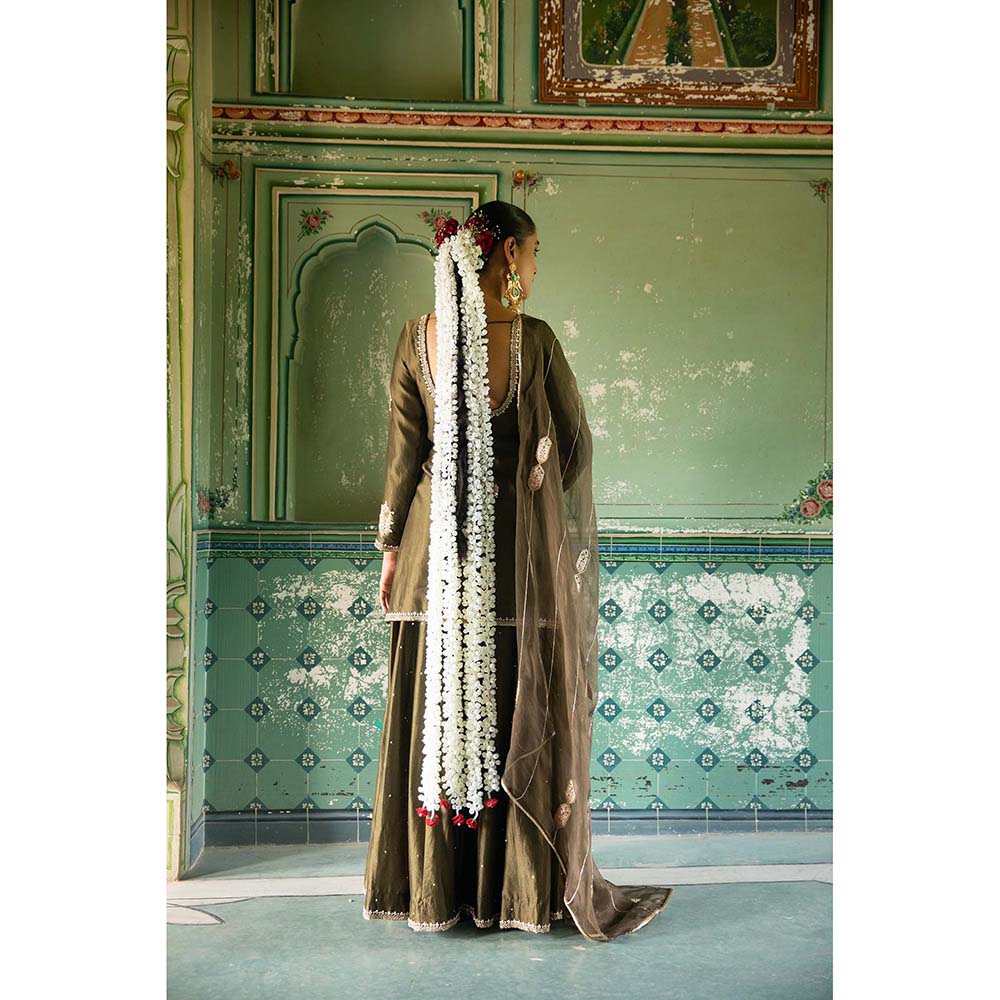 Amoree Green A-Line Kurti with Palazzo and Dupatta