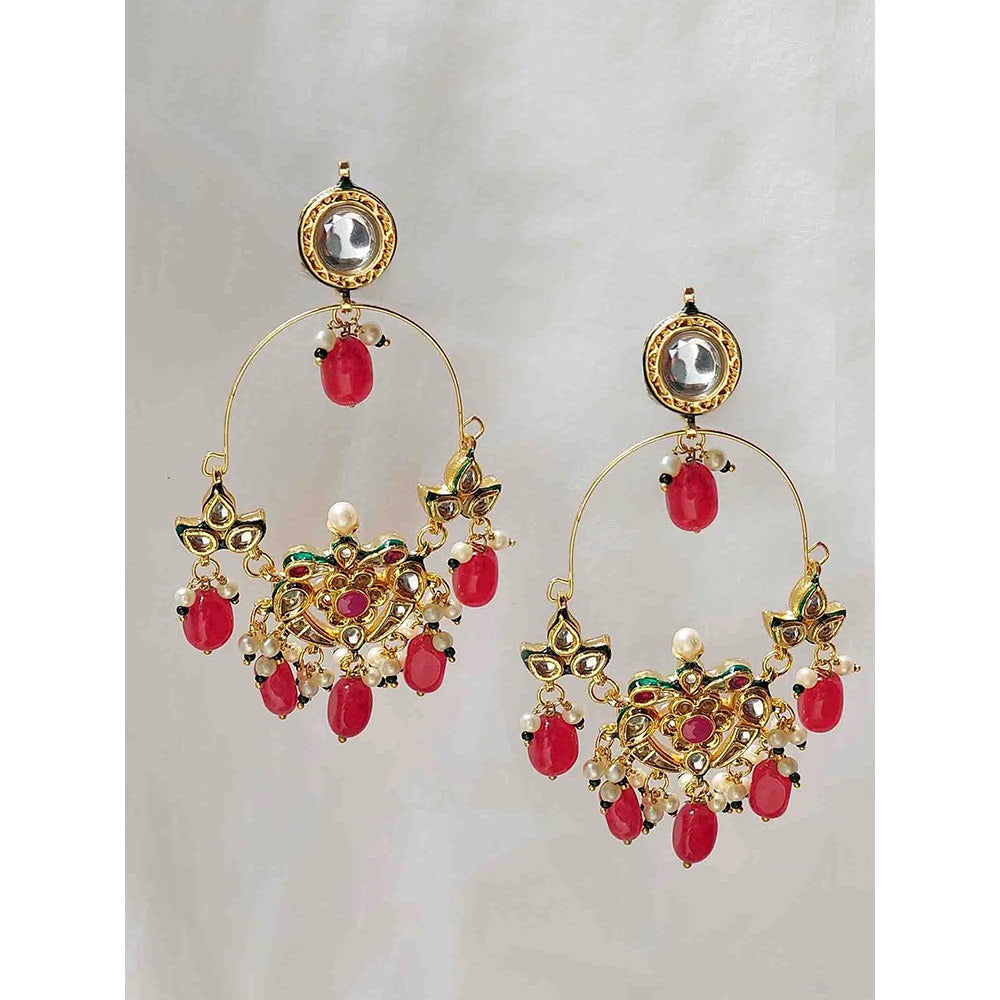 Amreli Jaipur Red Kundan Chandbali Earrings