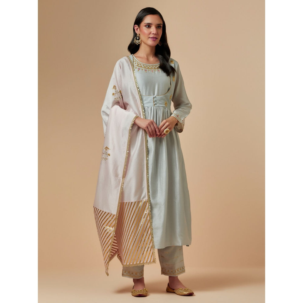 Anantaa by Roohi Trehan Light Pink Hand Embroidered Silk Chanderi Dupatta