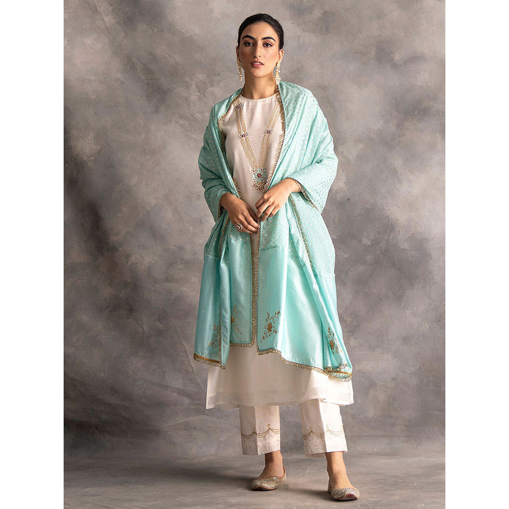 Anantaa by Roohi Trehan Off White Silk Chanderi A-Line Kurta With Hand Embroidery