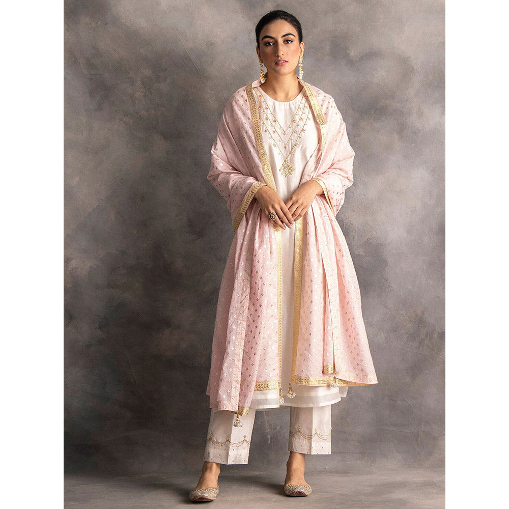Anantaa by Roohi Trehan Off White Silk Chanderi A-Line Kurta With Hand Embroidery
