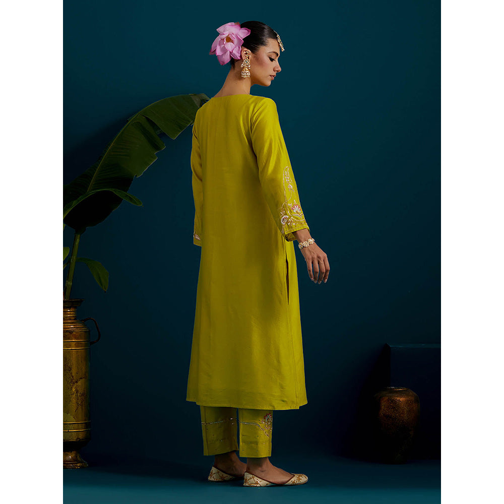 Anantaa by Roohi Trehan Lime Yellow Round Neck Long Yoke Kurta