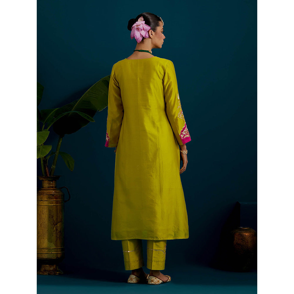 Anantaa by Roohi Trehan Lime Yellow Paisley Yoke Kurta