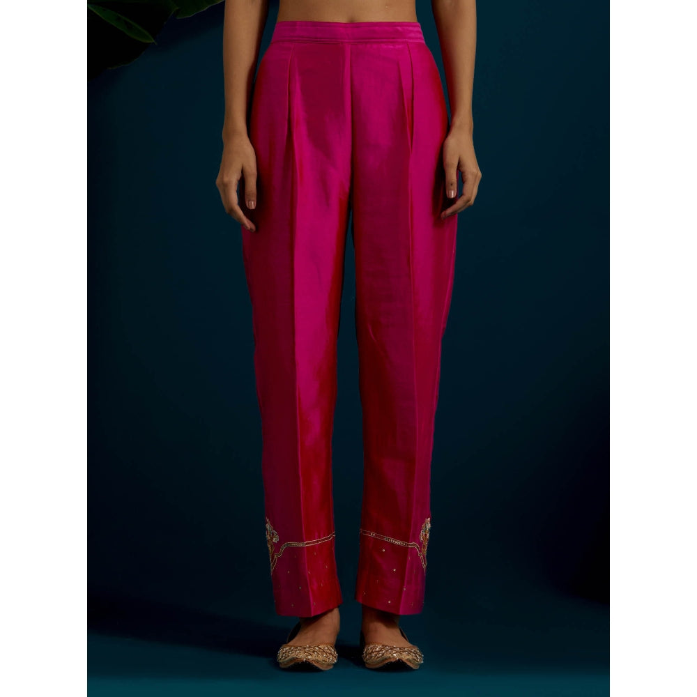 Anantaa by Roohi Trehan Pink Round Neck Long Yoke Kurta with Pant (Set of 2)