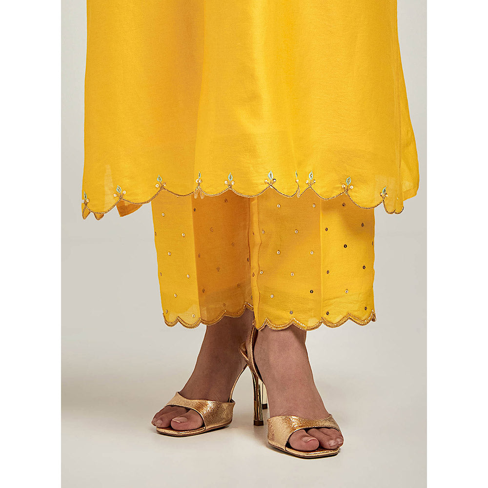 Anantaa by Roohi Trehan Embroidered Yoke Kurta with Pant - Yellow