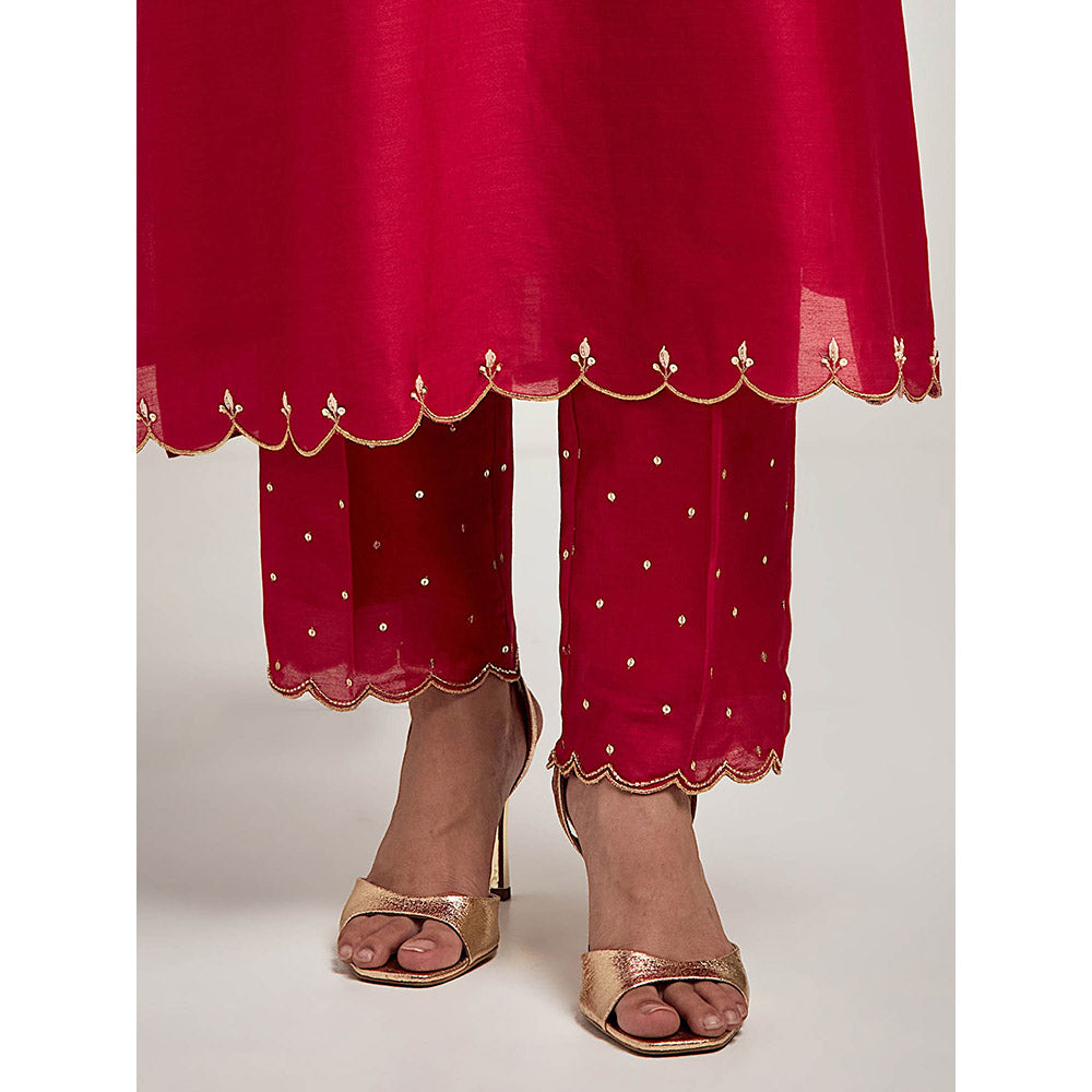 Anantaa by Roohi Trehan Embroidered Yoke Kurta with Pant - Maroon