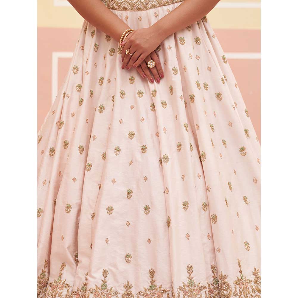 ANGAD SINGH Blush Pink Raw Silk Lehnga with Blouse & Dupatta (Set of 3)