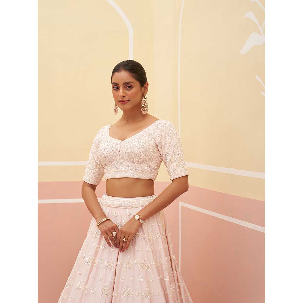 ANGAD SINGH Blush Pink Raw Silk Lehnga with Blouse & Dupatta (Set of 3)