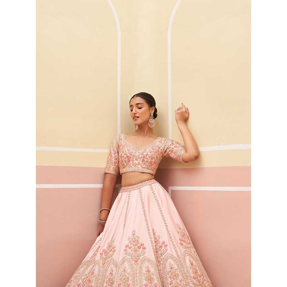 ANGAD SINGH Pink Raw Silk Lehnga with Blouse & Dupatta (Set of 3)