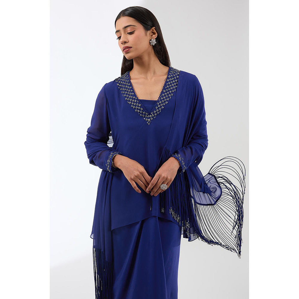 Anjali Kanwar Blue Embroidered Kurti with Skirt and Dupatta (Set of 3)