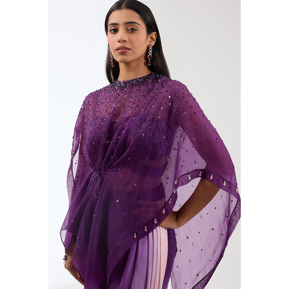 Anjali Kanwar Purple Ombre Cape with Bustier and Skirt (Set of 3)