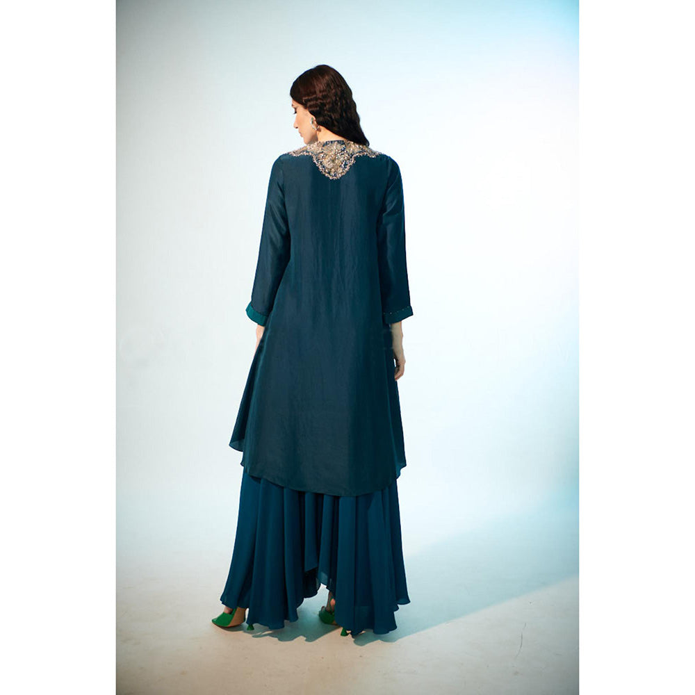 Anjali Kanwar Green Embellished/Sequined Daran Tunic with Skirt (Set of 2)