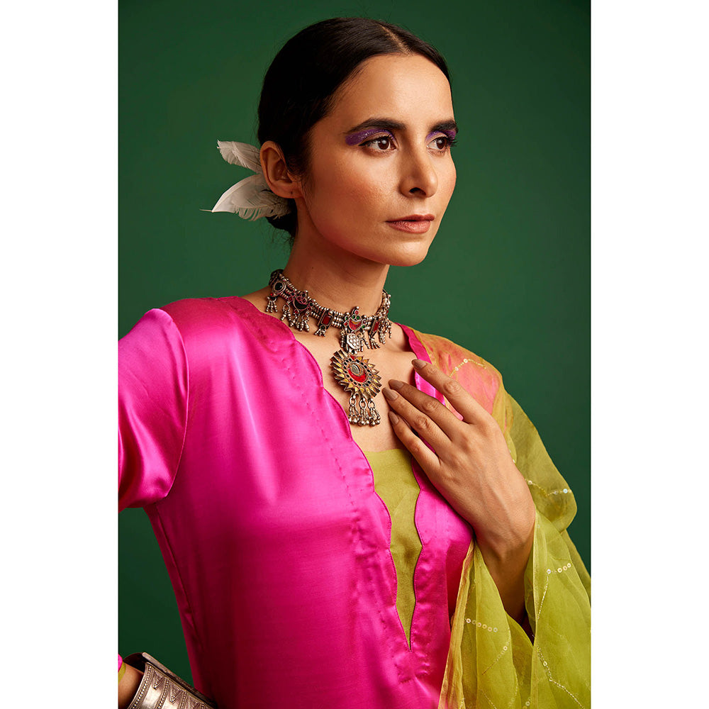 Apeksha Jain Label Rani Pink Kurta with Pant and Dupatta (Set of 3)
