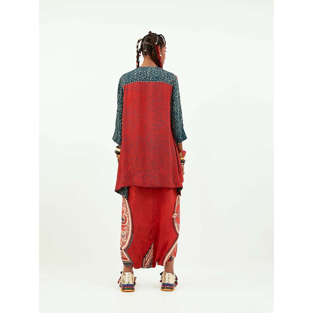 Aseem Kapoor Red Mitra Short Kurta with Dhoti (Set of 2)