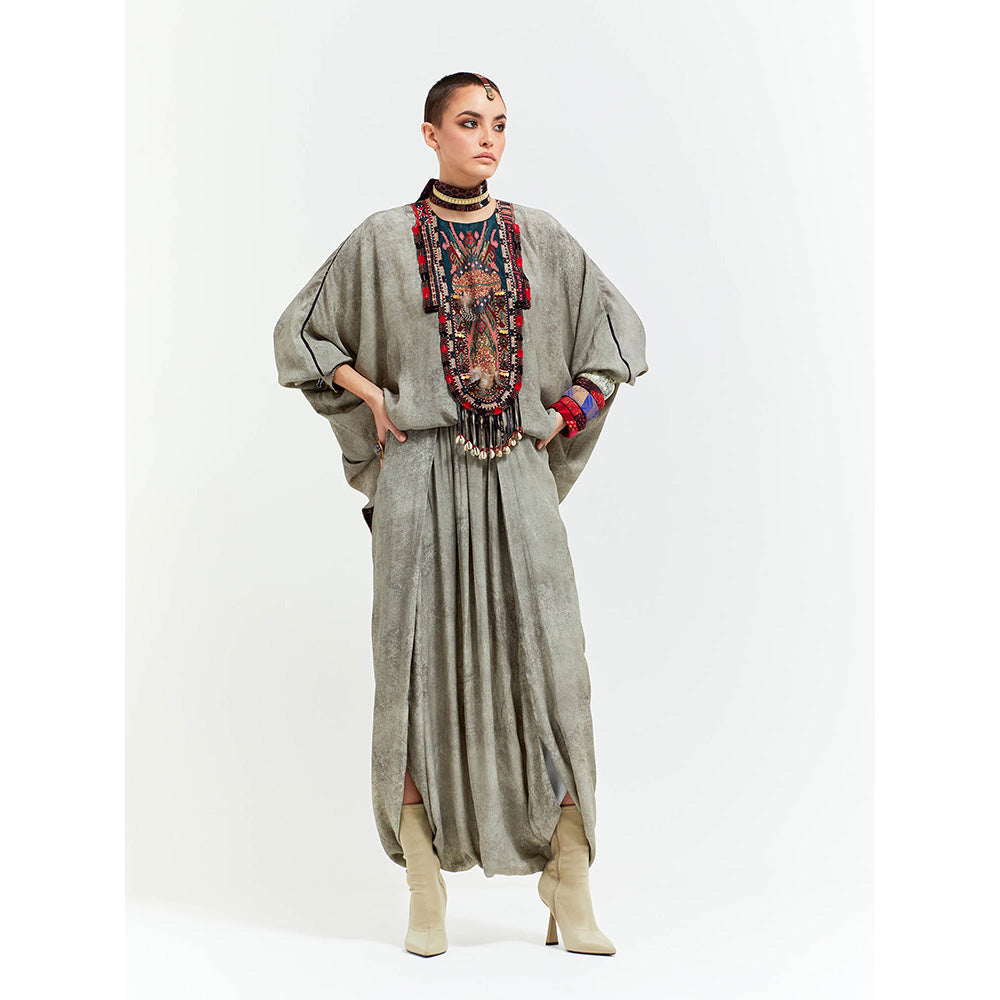 Aseem Kapoor Grey Kuru Trapeze Kurta With Draped Trouser (Set of 2)
