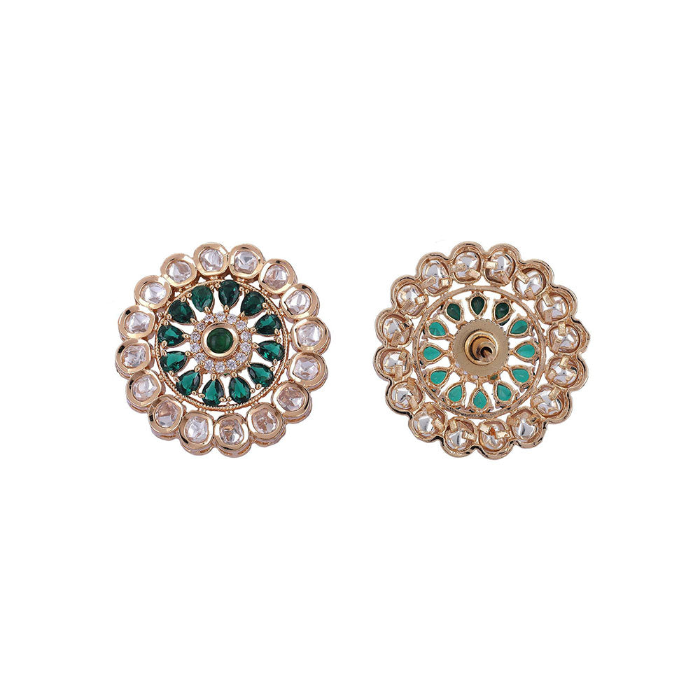 Auraa Trends 22KT Gold Plated Classic Kundan Green Studs Earrings Set for women