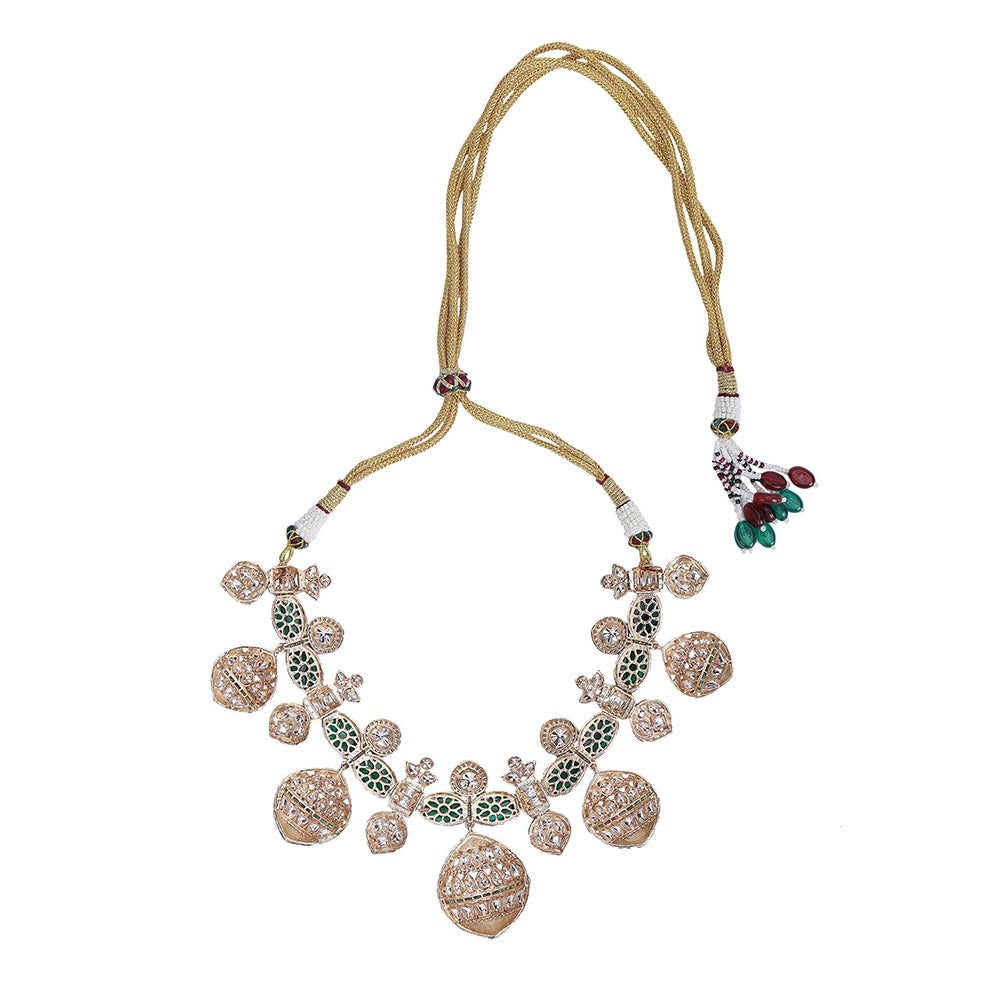 Auraa Trends Gold Finish Green Kundan Polka Choker Jewellery Set