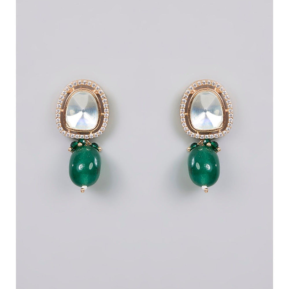 Auraa Trends Gold Finish Kundan Polki and Emerald Green Beaded Necklace Set