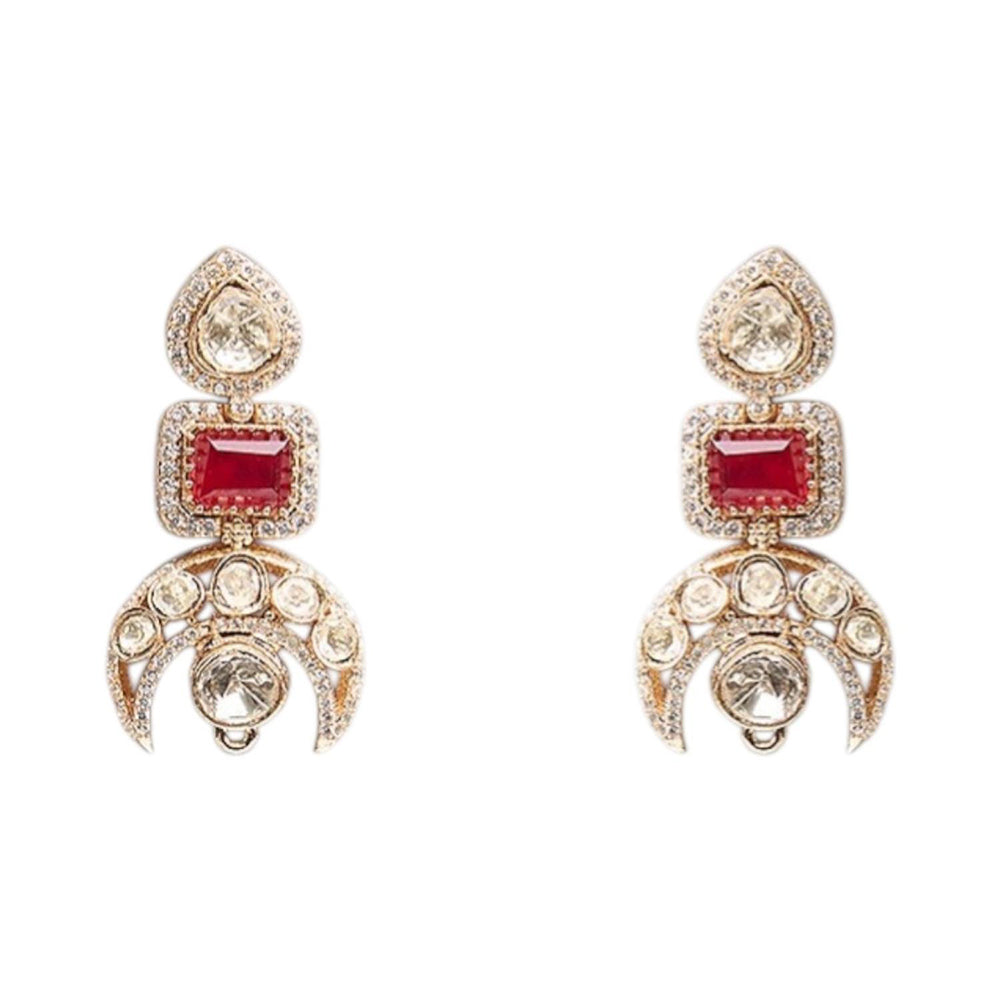 Auraa Trends Designer Ruby Red Stone Long Pendant Necklace Set