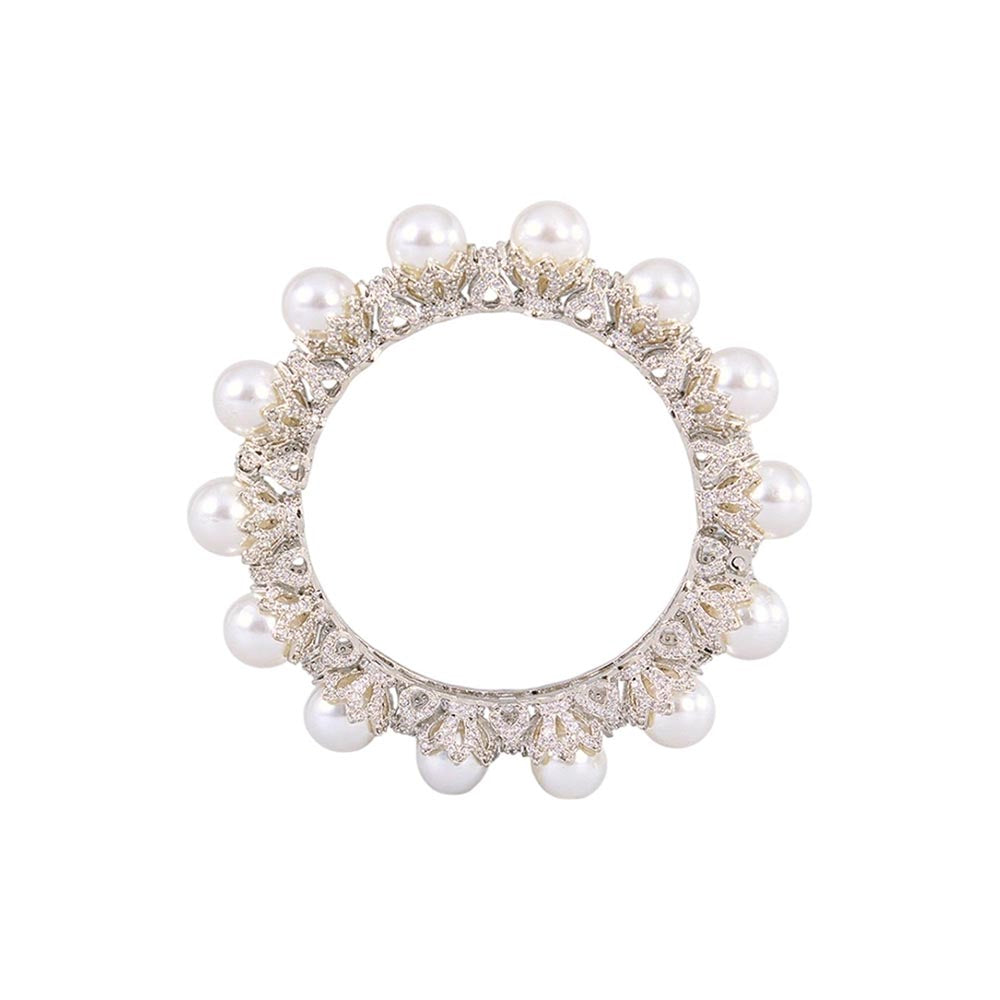 Auraa Trends Elegant Silver-Toned Pearl Embellished Designer Kadas