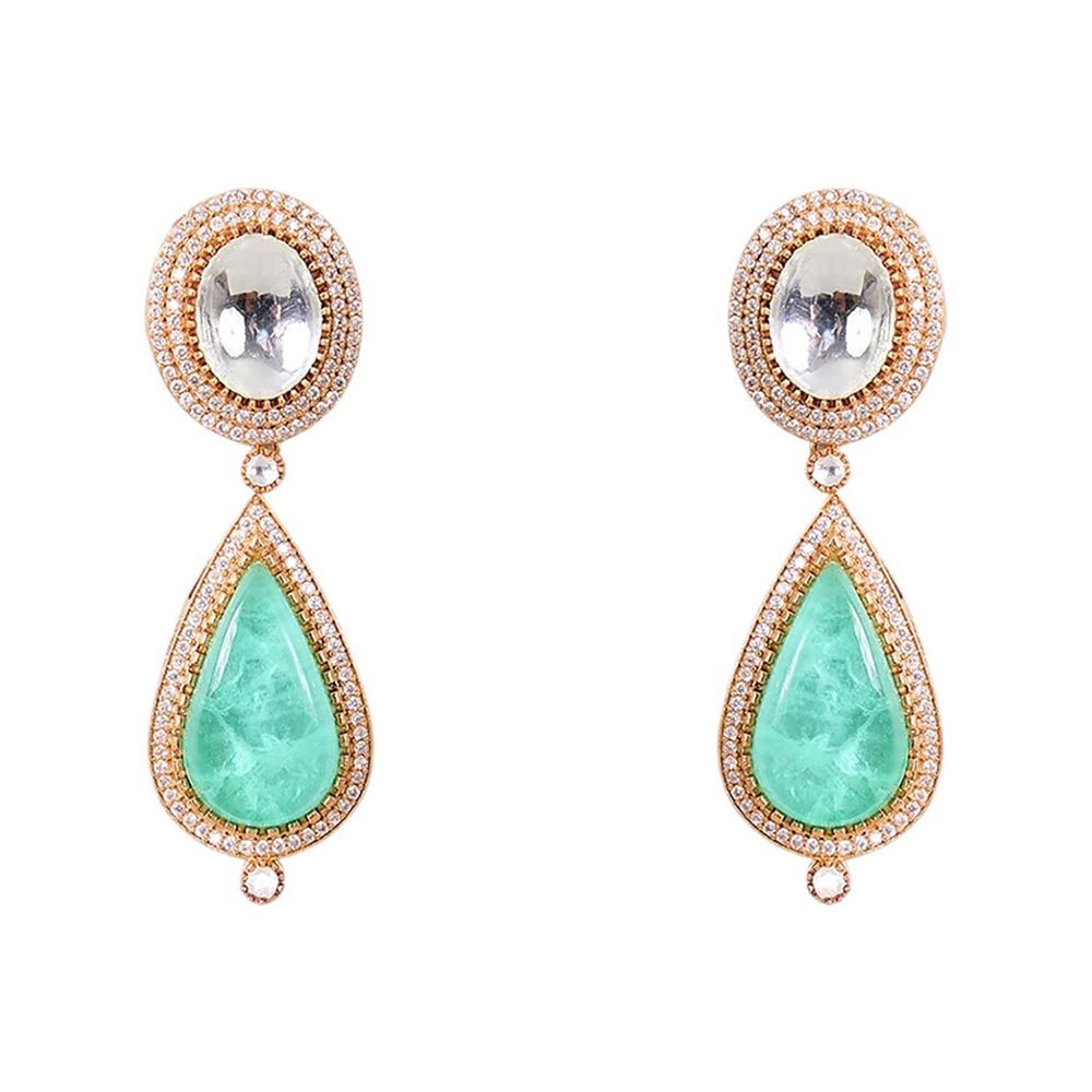 Auraa Trends Gold Finish Kundan Polka and Green Stone Jewellery Set