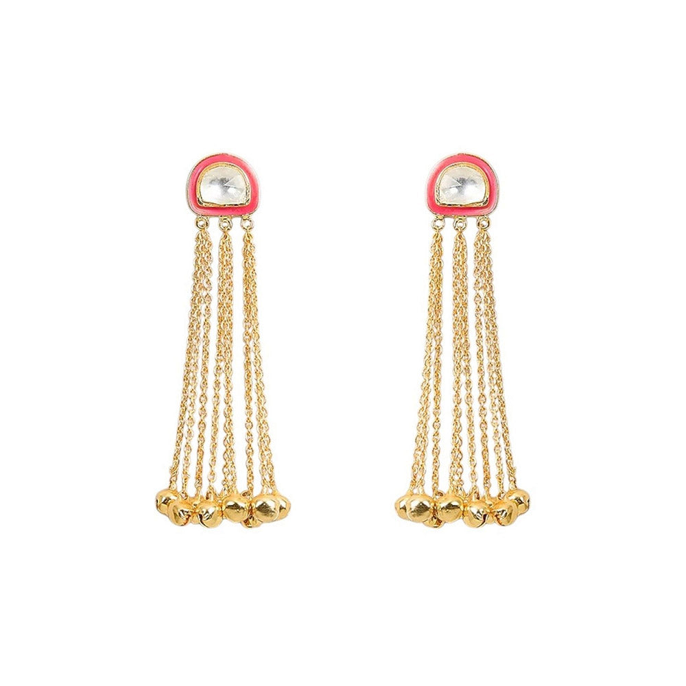 Auraa Trends Elegant Gold-Plated Drop Earrings with Multi-Layered Chains and Kundan Embellishments