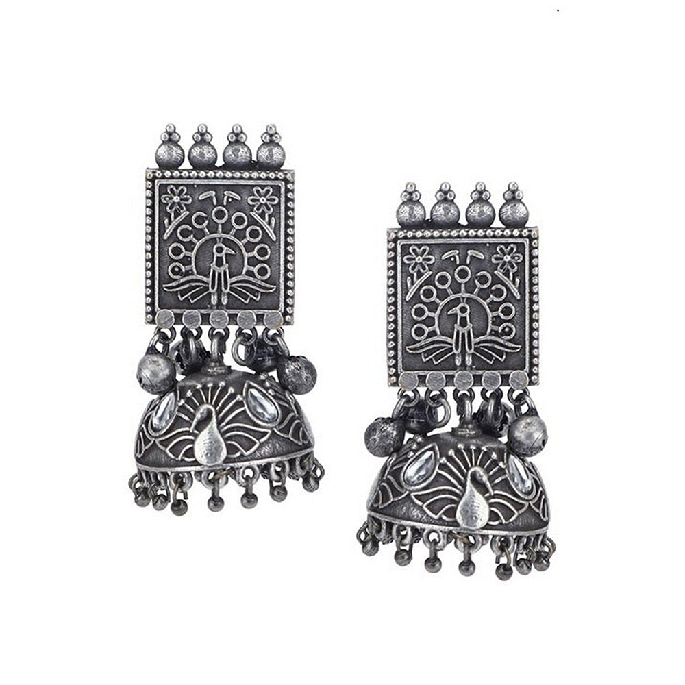 Auraa Trends Antique Oxidised Silver Plated Tribal Choker Necklace with Earrings
