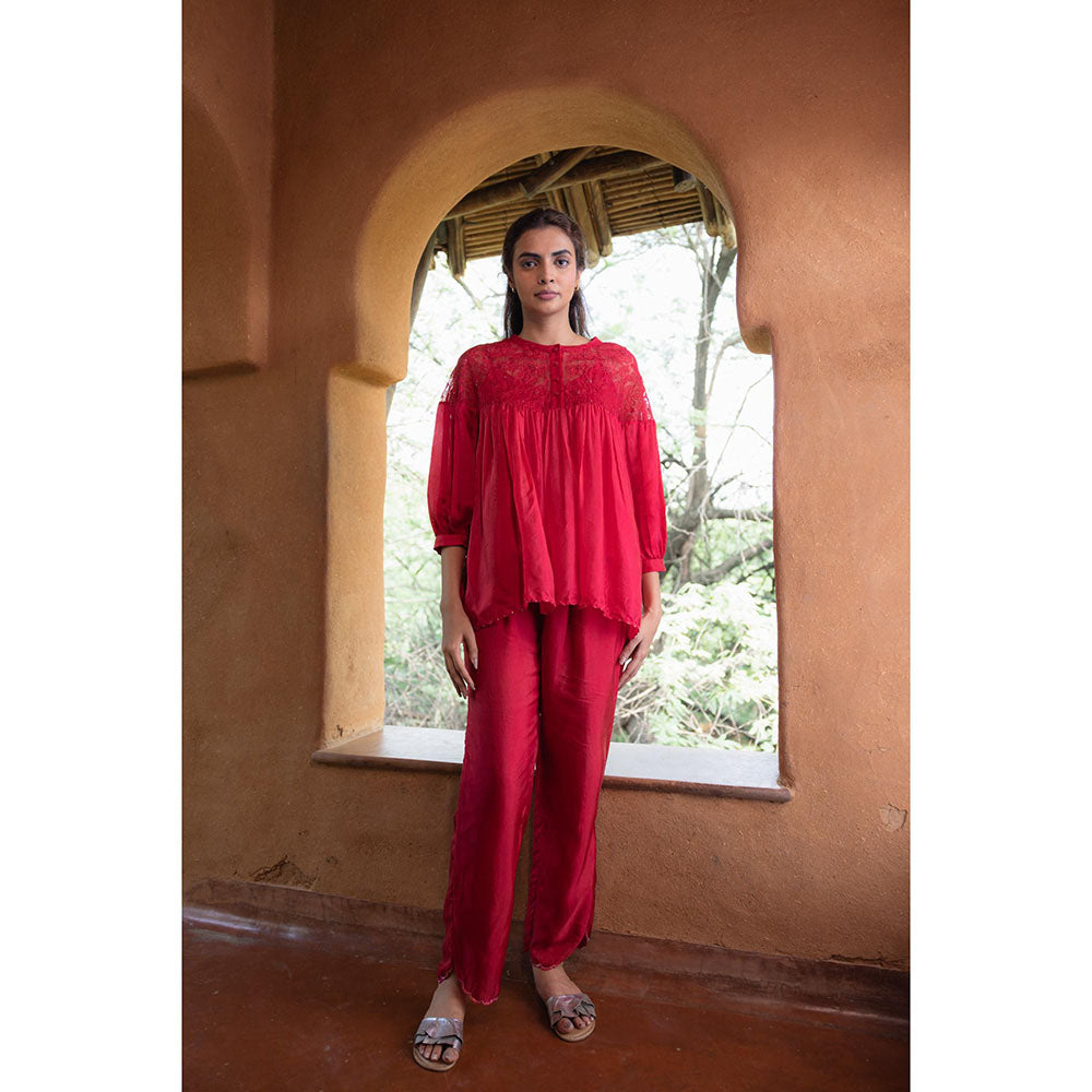 AYAKA Polly Red Hand Embordered Top (Set of 2)