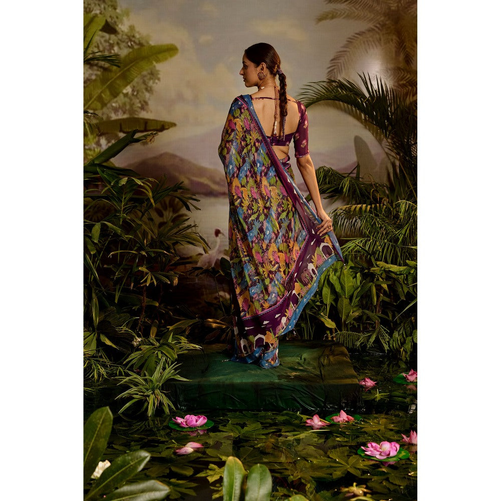 Baise Gaba Samandar Pre-Draped Saree with Stitched Blouse