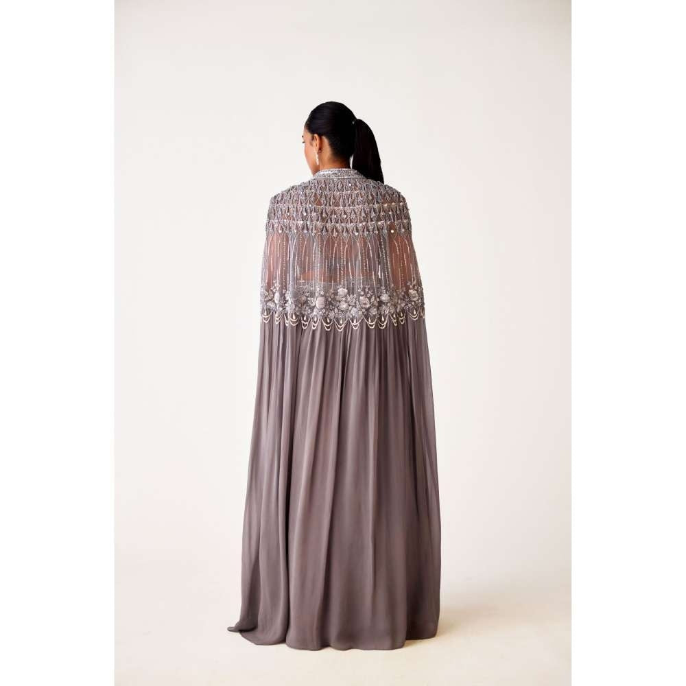 Basanti Kapde aur Koffee Grey Georgette Embroidered Jacket with Blouse and Palazzo (Set of 3)