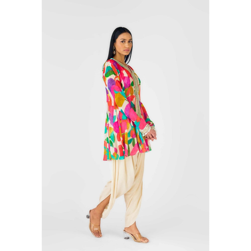 Basanti Kapde aur Koffee Womens Printed Bustier with Kurti and Dhoti Pant (Set of 3)